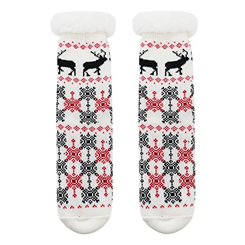 Zando Womens Slipper Socks Warm Socks For Women Winter Christmas Socks Stocking Fleece Fuzzy Socks Non Slip Socks With Grips Cozy Socks Animal Fluffy Socks Red Snowflake & White Elk One Size #TOP1