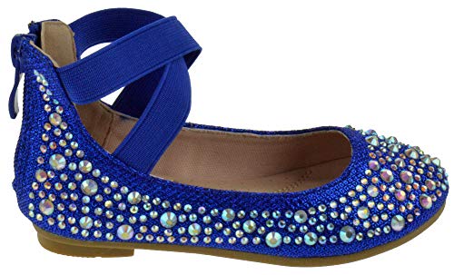 Link Larissa 83K Little Girls Rhinestone Ballerina Elastic Strap Ballet Flats Royal Blue 9 thumb #1