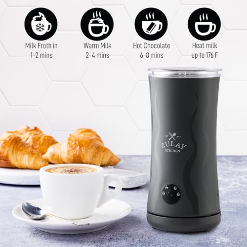 Image of Zulay 4-in-1 Milk Frother and Steamer - Automatic Hot and Cold Foam Maker with Auto Shut Off & Temperature Control for Coffee, Latte, Cappuccino, Hot Chocolate - Gray