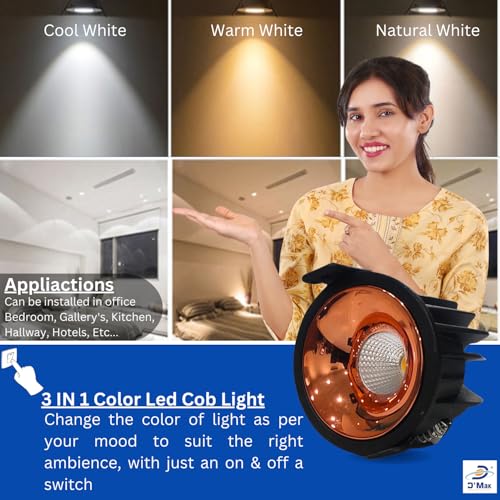 Image of D'Mak 7W Black Body LED COB Spot Light with Rose Gold Reflector (10, 3in1)