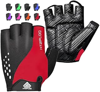 HTZPLOO Bike Gloves Cycling Gloves Biking Gloves for Men Women with Anti-Slip Shock-Absorbing Pad,Light Weight,Nice Fit,Half Finger Bicycle Gloves (Red, Large)