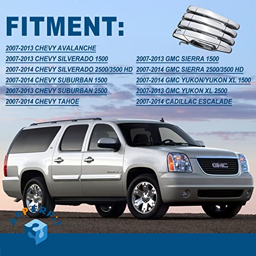 Apperfit Exterior Door Handle (Upgraded) Chrome Compatible With 2007-2013 Chevy Chevrolet Silverado Suburban Tahoe Avalanche, Gmc Sierra Yukon, Cadillac Escalade Replaces 22738721 22738722 22738725 #TOP3