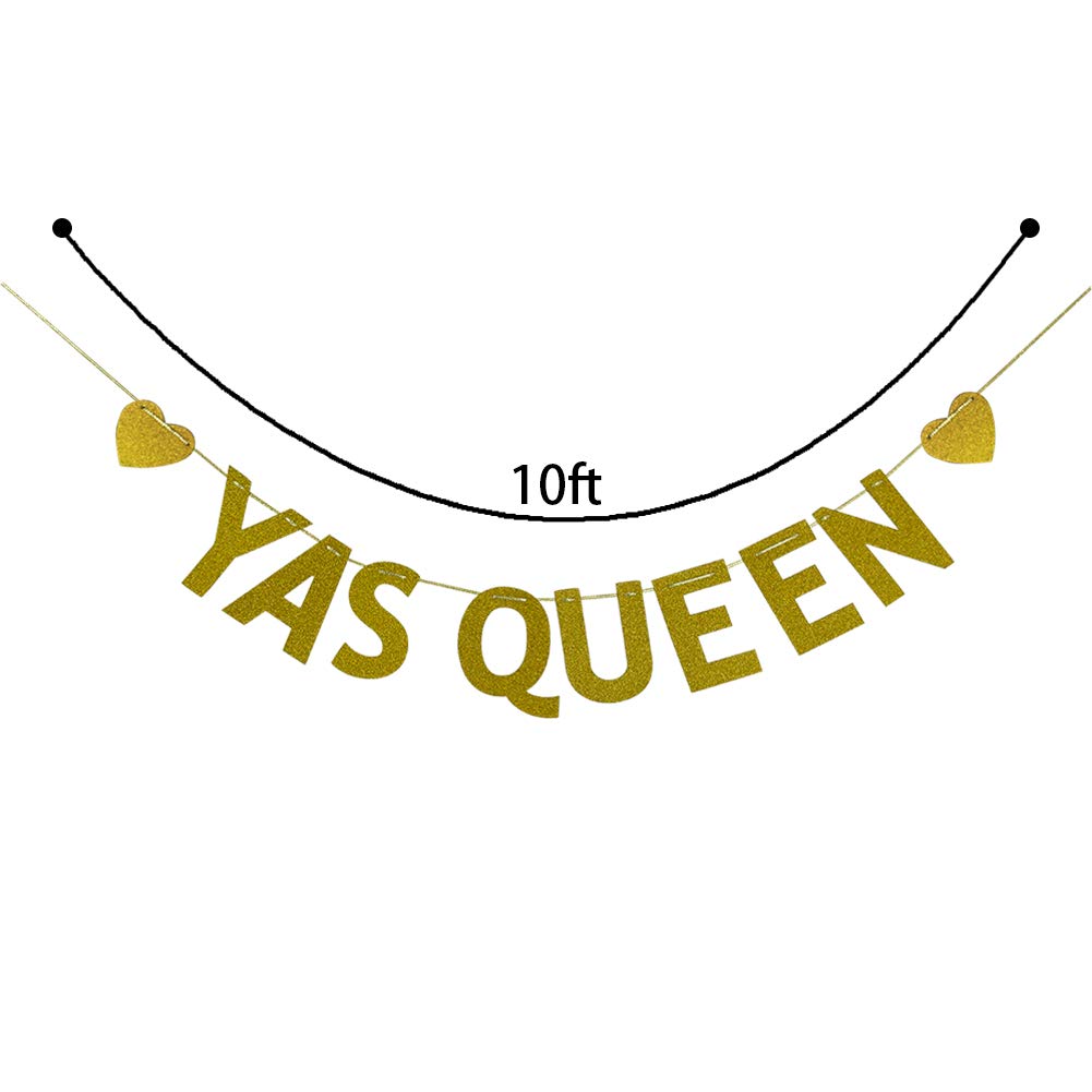 Yas Queen Banner - Lady Club Decor - Women Empowerment Bunting Wall Decorations Gold Glitter