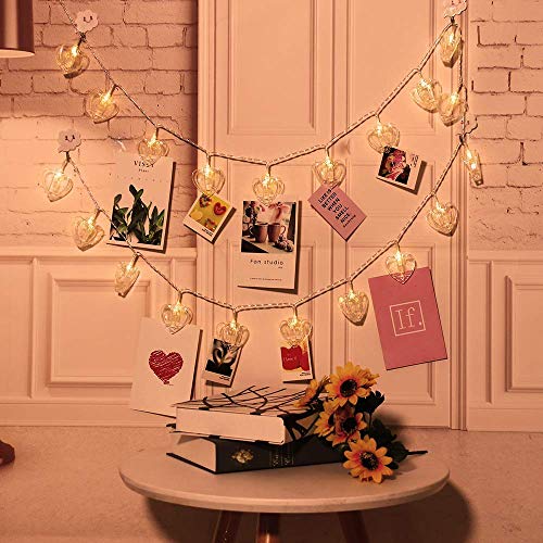 Image of Desidiya Heart Shape Photo Clip Lights 16 LED, 3 Meter Length, Decoration for Home, Patio, Lawn, Restaurants (Warm White)