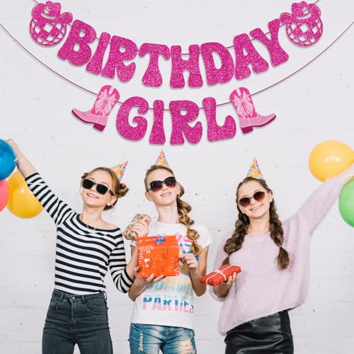 Image of Hot Pink Birthday Girl Banner, Disco Cowgirl Birthday Banner for Women, Western Cowboy Cowgirl BDAY Party Decorations Girls Rodeo BDAY Party Supplies