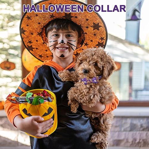 Image of EXPAWLORER Halloween Dog Collar and Leash Set - Dog Bow Tie and Dog Bandana Collar with Bell, Dog Leash Tangle Free, Adjustable Collars for Small Medium Large Dogs Cats, Holiday Ideal Gift for Pets