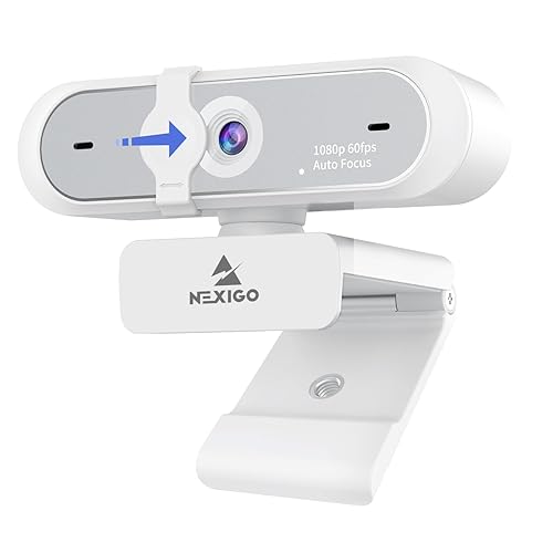 NexiGo N660P (Gen 2) 1080P 60FPS Webcam with Software Control, Dual Microphone & Cover, Autofocus, HD USB Computer Web Camera, for OBS/Zoom/Skype/FaceTime/Teams/Twitch, White - 1080P 60FPS Webcam