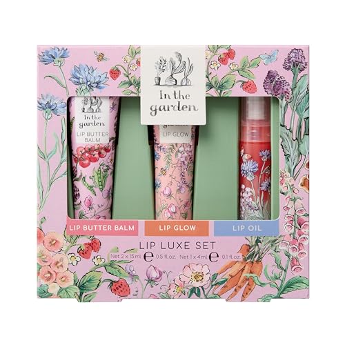 Image of Heathcote & Ivory Lip Butter Balm 15ml, Lip Glow 15ml, Lip Oil 4ml, Gift Set For Her, Shea Butter, Vitamin E, Moisturise and Comfort, Travel Size, Vegan and Cruelty Friendly, Beauty Self-Care