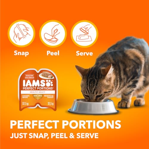 IAMS PERFECT PORTIONS Healthy Adult and Indoor Wet Cat Food Paté Chicken, Tuna and Indoor Salmon, (36) 75g Variety Pack image 5