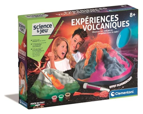 Clementoni | Science & Jeu – Expériences Volcaniques pour Enfants 8 Ans+ | Kit Scientifique Fluorescent avec Torche UV et Pigment Néon | Création de...