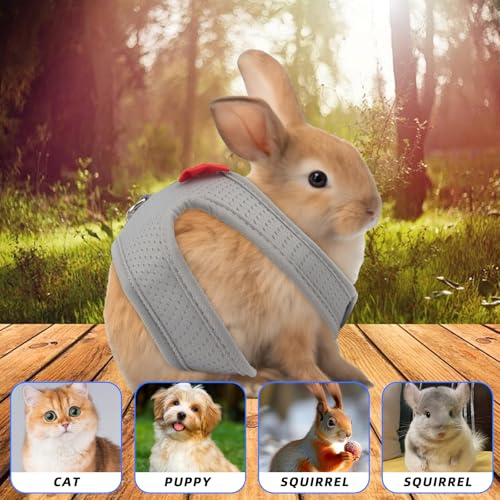 Image of Bunny Rabbit Harness with Leash, Cute Grey Adjustable Mesh Vest for Bunnies Ferret Small Pig & Squirrel Bunny Leash Vest Mesh for Walking for 5.5-10Lb Bunnies