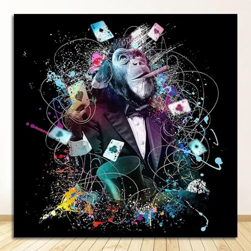Tableau Banksy singe mignon 40x40 cm avec cadre pour salon
