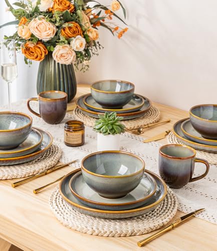 Image of TheTerra Ceramic Dinnerware Set for 4, 12-Piece Plates and Bowls Set