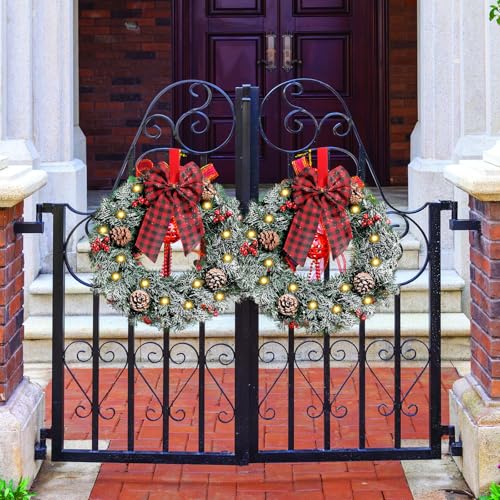 Geosar 3 Pcs LED Christmas Wreaths 13.8 with Bow Pine Cone Berry, Frosted