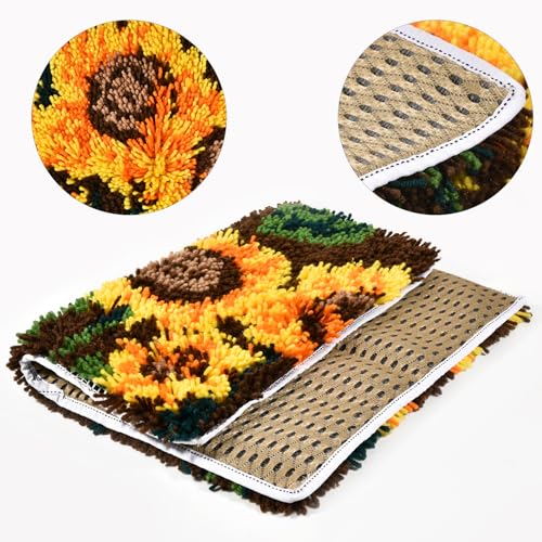 Image of Gift2u Sunflower Latch Hook Rug Kit for Adults, DIY Handmade Tapestry Kit Crochet Yarn Kit, 20x16 Inch