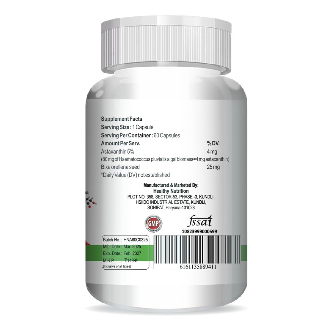 Healthy Nutrition - Just for the Health of it Astaxanthin 29Mg - Naturally Sourced From Algae - Healthy Ageing (60 Capsules) 1