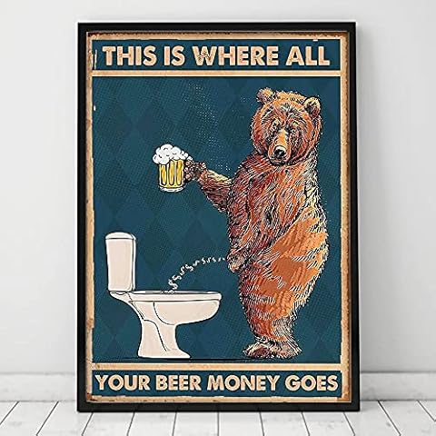 Grumpy Bear Drinking Beer To The Bathroom Poster Prints On Canvas Painting Abstract Wall Art Picture Bathroom Toilet Home Decor -40X50Cm_No_Framewall Art Painting Pictures Cover