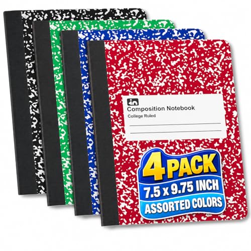 1InTheOffice Composition Notebooks College Ruled, Composition Book, College Ruled Composition Notebook, Assorted Colors 9.75 x 7.5, 4 Pack