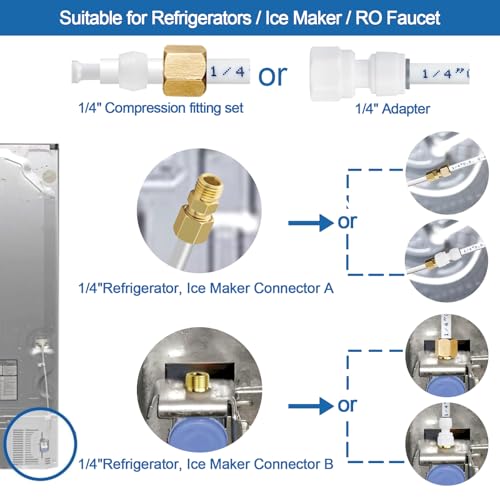Image of Refrigerator Water Line Kit - 25 FT with Feed Water Adapter for Ice Maker | Brass Adapter,Food Grade 1 /4 inch Water Tubing and Quick Fittings all Include,Fridge Water Line Kit for Refrigerator,RO System