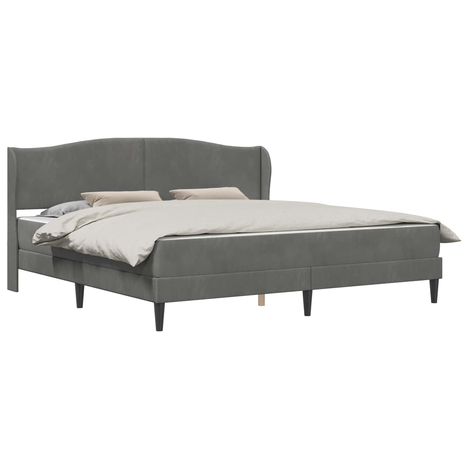 Rama de cama de terciopelo gris oscuro 180x200 cm con almacenamiento, cabecero acolchado, patas cónicas, contrachapado resistente, soporte de listones, para dormitorio moderno
