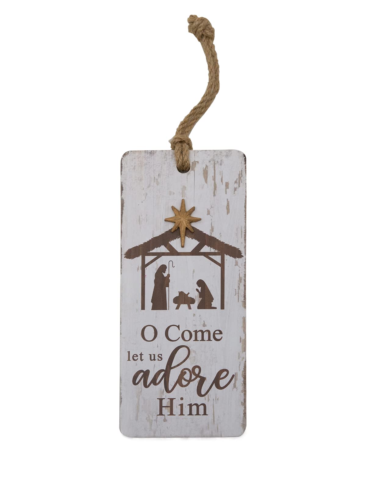 COLLECTIVE HOME - Wood Christmas Decor, Rustic Christmas Sign, Christmas Tree Decorations, Nativity Wi Christ Jesus, Religious Decor for Home, O Come Let Us Adore Him, 9.5" H × 4" L × 0.38" W