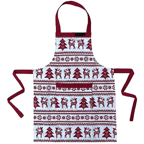Ragged Rose Christmas Apron, Kids Aprons for Cooking & Dishwashing, Frilly Apron with Adjustable Neck Strap, Front Pocket
