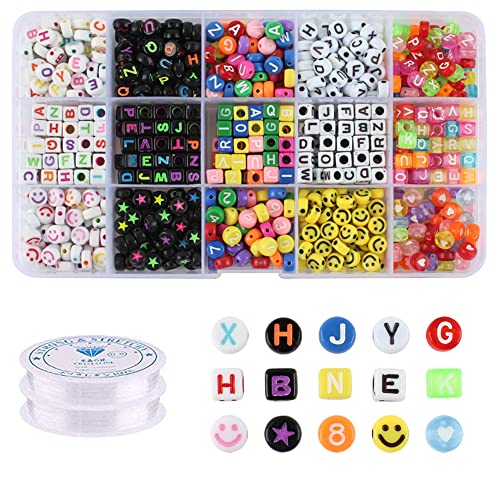Yiesoum 750 Stück Fädelperlen, Perlen zum Auffädeln Bastelperlen, bunt Buchstaben perlen viereckig bastelnperlen Buchstaben A-Z perlen für Schmuck Basteln, Geschenk Mädchen (A) Cover