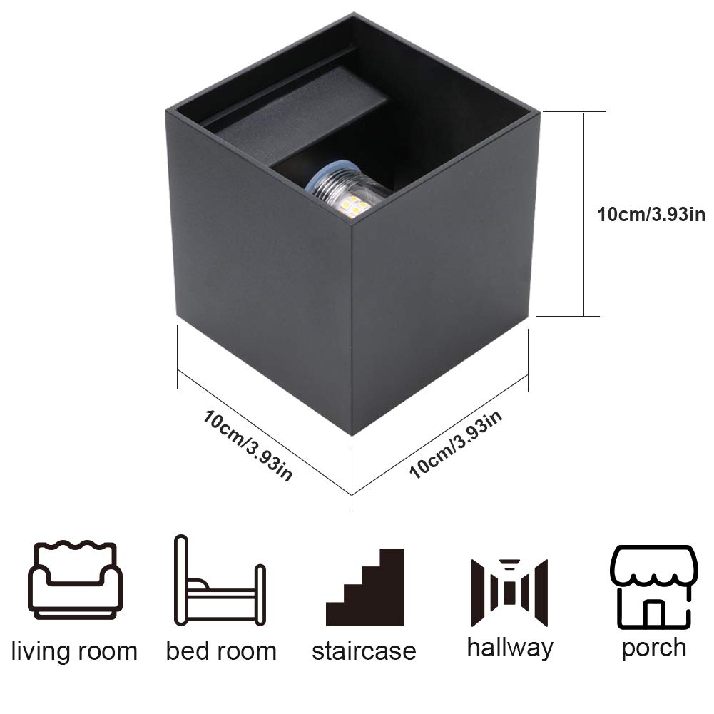 Klighten 2PCS Applique Murale Interieur/Exterieur 9W LED Appliques Murales LED Blanc Naturel 4000K Lampe Murale pour le salon chambre Hall Escalier Pathway (Noir 9W)