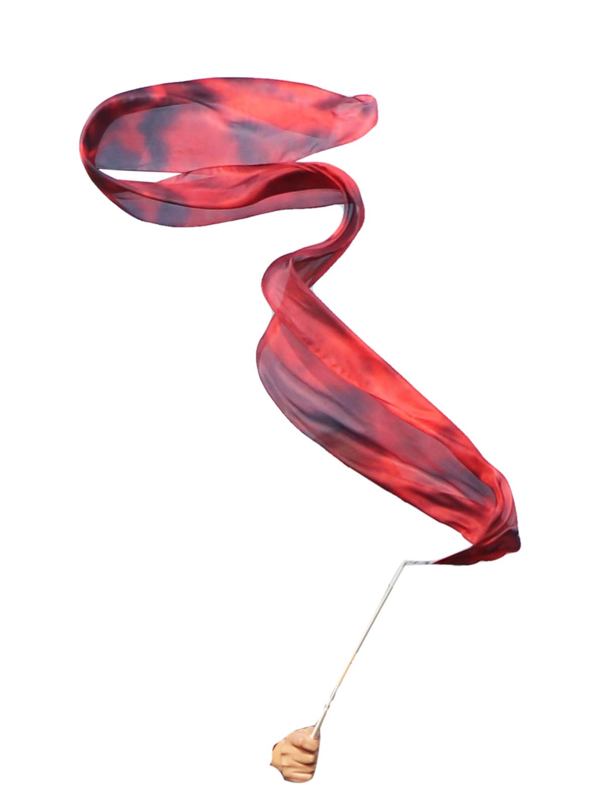 Winged Sirenny Lightweight Silk Dance Streamer, Hand-Dyed Ribbon Dancer Wand for Performances, Gymnastics & Festivals Juggling Play Silk with Rod (71" Lava)