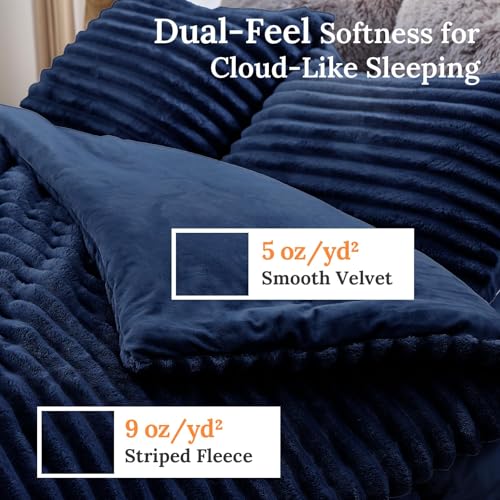 Image of Sasttie King Comforter Set 3 Pieces - Super Soft Fleece Comforters King Size, 1 Luxury Warm Fuzzy Marshmallow Comforter with 2 Pillow Cases, Faux Fur Down Alternative Bedding Set, Marine Blue