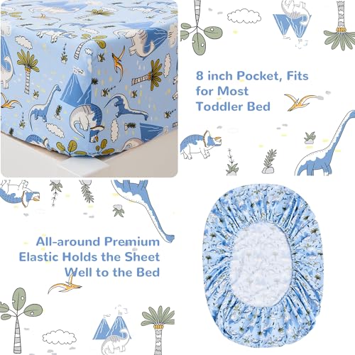 Image of lasoftan Dinosaur Toddler Bedding Set for Boys, 4 Piece Bed-in-a-Bag Toddler Comforter Sets, Super Soft and Comfortable Microfiber Todeeler Bed Set