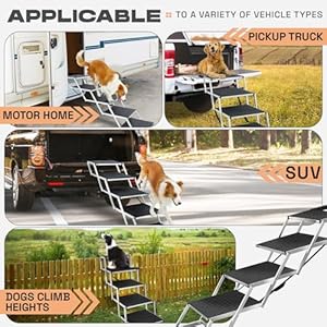  Extra-Wide-Dog-Car-Ramp-Portable-Dog-Car-Stair-for-Large-Dogs-Upgrade-Lightweight-Aluminum-Foldable-Pet-Ramp-with-Non-Slip-Surface-Dog-Steps-for-Cars-SUV-Trucks-5-Steps