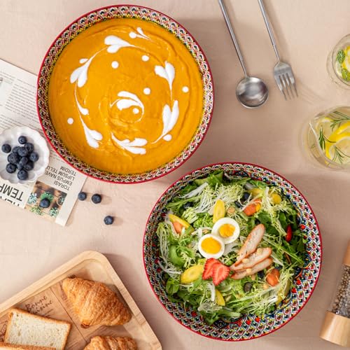 Yun Tao 768443353076 Large Serving Bowls,10 Inch Fruit Salad Bowls, 75 Oz Pasta Bowls Set Of 2,Decorative Serving Dishes For Entertaining, Vibrant Color Soup Bowls For Party,Microwave Dishwasher Safe thumb #4