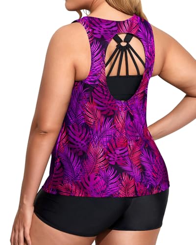 Image of Holipick Women Plus Size Swimsuits - Athletic 3 Piece Tankini with Shorts