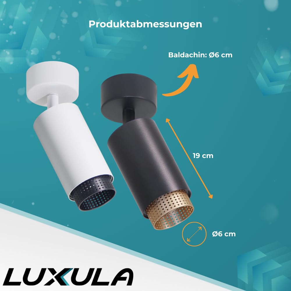LUXULA LED Deckenleuchte Aufbauspot schwenkbar 1-flammig 10 Stück, GU10, Aluminium, IP20, Aufputz Deckenstrahler/Deckenspot 230V, perforierter Innenring, modernes Design, Weiß/Schwarz