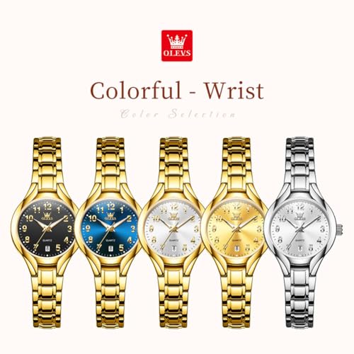 Image of OLEVS Womens Watches Original Analog Quartz Watch Stainless Steel Gold Luxury Dress Classic Easy Read Ladies Calendar Wrist Watches for Women