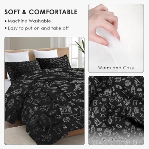 Pinbeam Comforter Set King Size, Medical University Chemistry 3 Pcs Bedding for Kids and Adults Bedroom Decor, Science Lab School Bed Set and 2 Pillowcases
