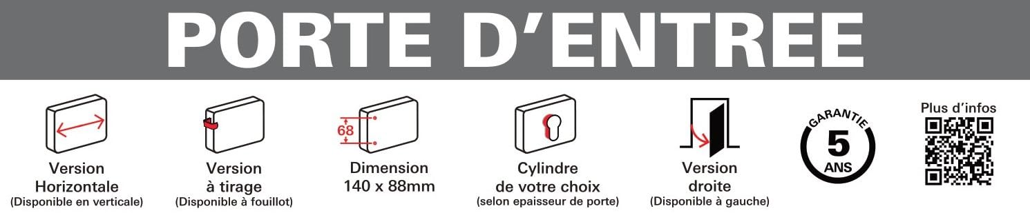 THIRARD Boitier de Serrure Applique, Droite, Axe 70 mm, 140 x 88 mm | Acier cambré, finition noire, double entrée à tirage, mécanisme 2 tours, carré 7mm, compatible porte d'entrée
