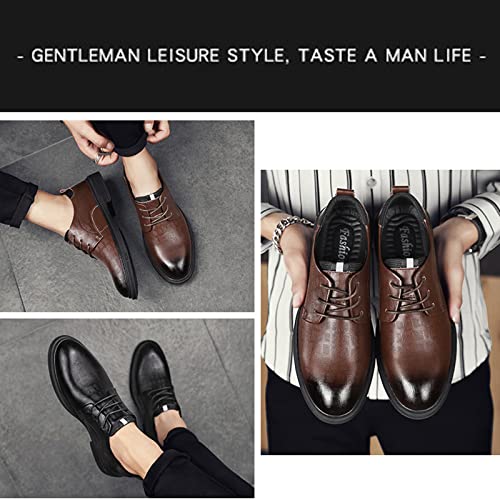 PURCHAWEE Men's Plaid Derby Shoes Dress Shoes,Leather Burnished Embossed Non Slip Lace Up Round Toe Block Heel Formal Business Shoes3