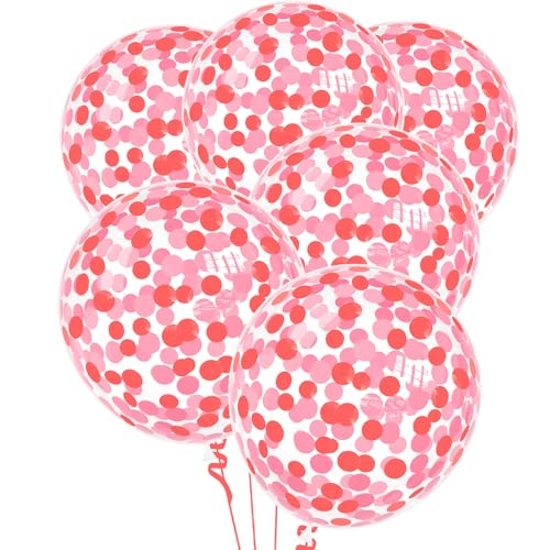 Image of VHUWE Red Pink Confetti Balloons 25 Pcs, 12 Inch Thickened Clear Latex Balloon with Confetti Inside for Birthday Party Baby Shower Graduation Anniversary Engagement Decorations Supplies -Paper