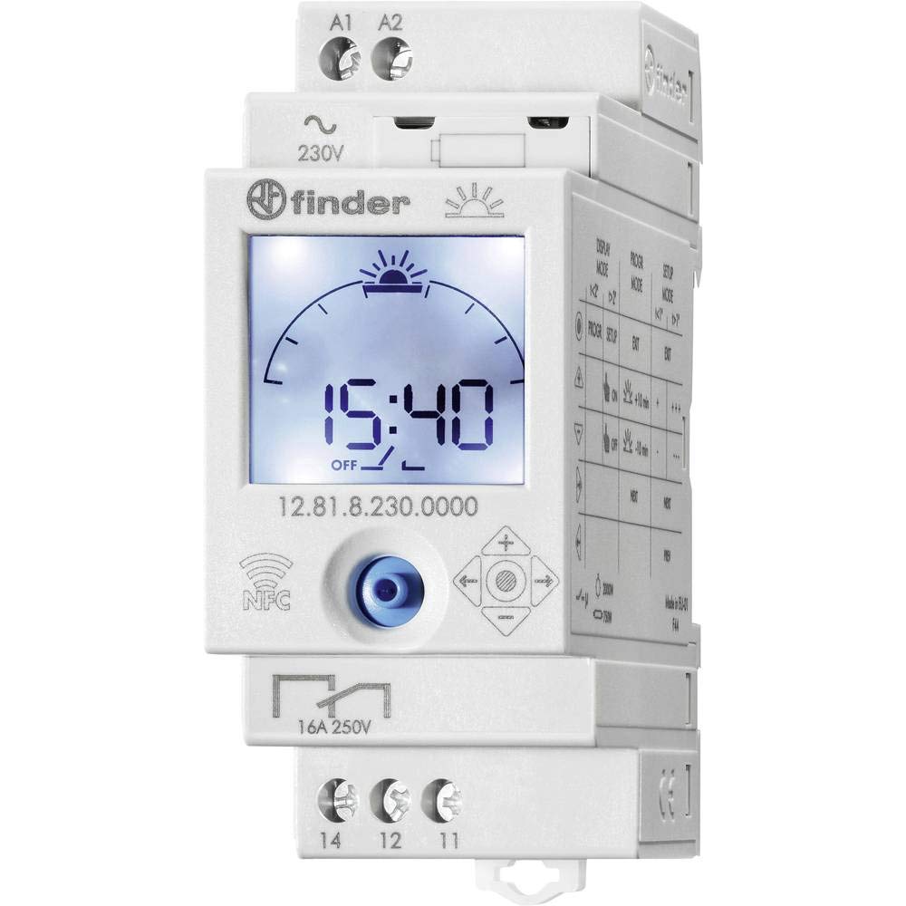 Finder Digital 12 DIN-Schienen-Zeitschaltuhr 230V ac, Stunden, Minuten, 1-Kanal, Schraube