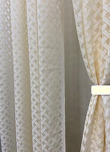 Image of Honger Polyester Beautiful Decorated Net Tissue Pack of 2 Pecs Curtains for (Cream Cross Design Net Curtains, for 4 x 7 Feet Door Curtains)