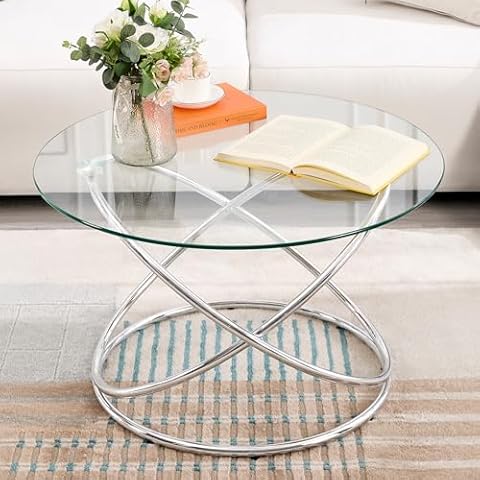 BECHAEO 31.5’’ Round Glass Coffee Table Cover