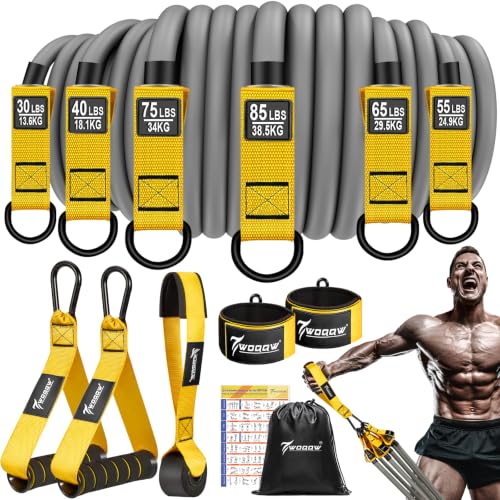 Image of WOQQW Heavy Resistance Bands for Working Out, 350lbs /450lbs Exercise Bands with Handles, Workout Bands Set for Men, Fitness Weight Bands for Muscle Strength Training,Stretching,Slim,Home Gym Equipment