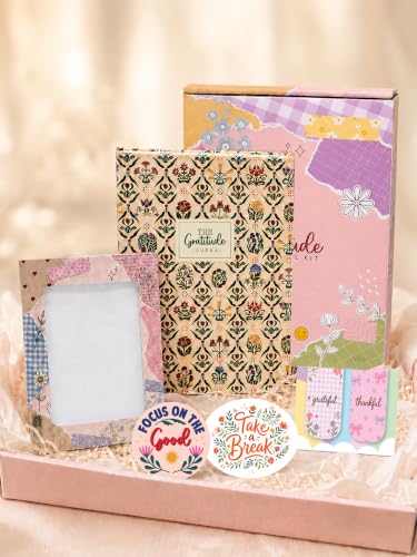 Image of DOODLE My Gratitude Journal Kit | A5 Hardcover Gratitude Journal | 132 Guided Pages for Daily Gratitude, Mindfulness & Self-Care | Wellness Journal with Premium Gift Box, Photo Frame, Magnetic Bookmarks & Inspirational Stickers (Flourish Garden)