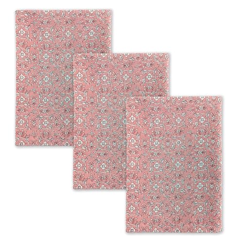 AVKA Studio 100% Cotton Decorative Kitchen Towels- Set of 3 Dishcloths- 19 x 27 inches- Peach Floral Kitchen Towel- Absorbant Kitchen Dish Towels for Dryng Dishes- Indian Block Print Cute Tea Towels
