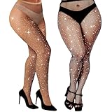 Buauty Sparkly Fishnet Stockings For Women,Rhinestone Fishnets Tights, Fishnet Tights Plus size, Fish Nets Fits All