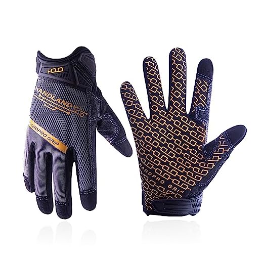 HANDLANDY Work Gloves with Grip for Men & Women, Mechanic Working Gloves Touchscreen, Flexible Thin Work Gloves (Medium, Grey)
