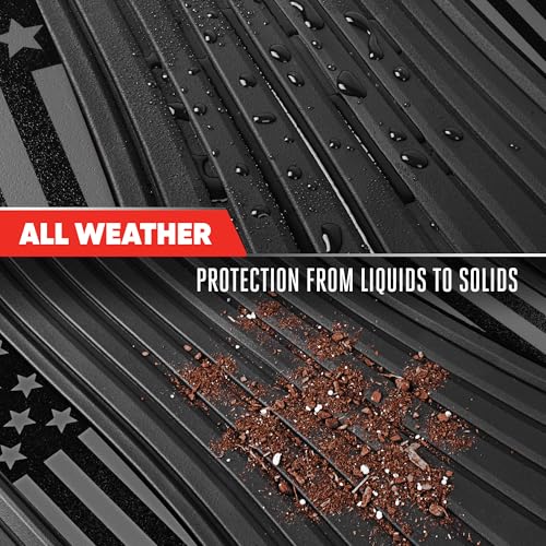 Image of MotorTrend Black Flag Rubber Floor Mats - All Weather Car Mats with American Flag Stars & Stripes Design, Heavy-Duty Automotive Floor Mats for Cars, SUVs & Trucks Black /Grey