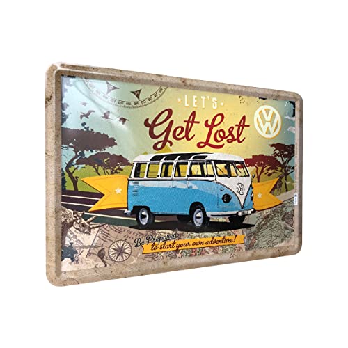 Nostalgic-Art Plaque en Metal 10 x 14 cm - VW Bulli - Let's Get Lost